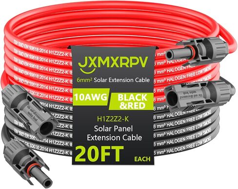 كابل تمديد شمسي 20 قدم 10AWG، سلك شمسي مع موصلات شمسية خالية من الأدوات، كابل تمديد لوحة شمسية مقاوم للماء 6 مم²، كابل PV 10 مقياس للألواح الشمسية RV للقوارب المنزلية (20 قدمًا) in Kuwait