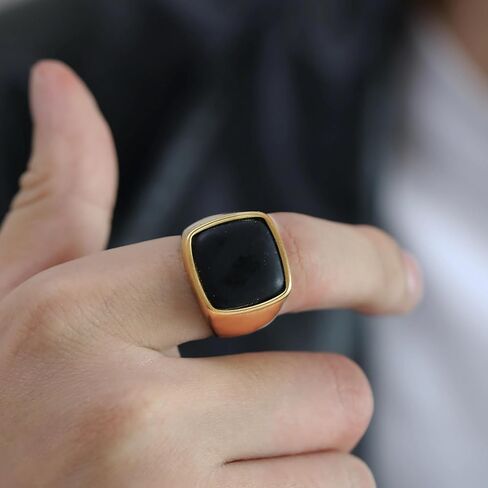 Mens Black Onyx Ring Stainless Steel Square Signet Thumb Ring Band Punk Jewelry Size 7-12 in Kuwait