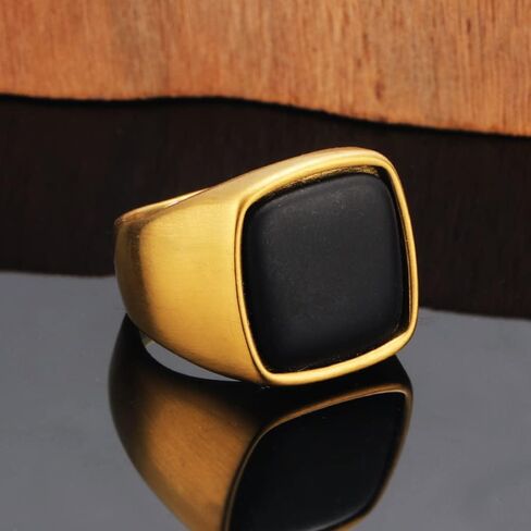 Mens Black Onyx Ring Stainless Steel Square Signet Thumb Ring Band Punk Jewelry Size 7-12 in Kuwait