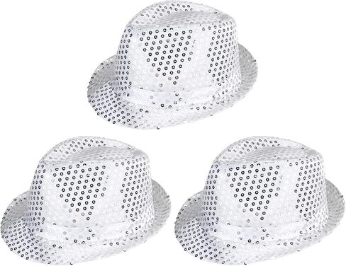 3 Pieces Sequin Fedora Hat Unisex Western Dance Jazz Hat Shining Disco Cap in Saudi Arabia