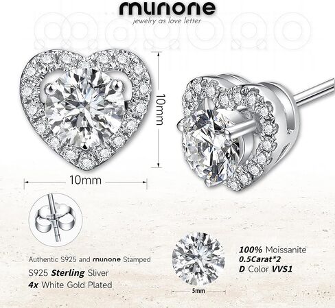 munone Moissanite Stud Earrings,1ct Brilliant Round Cut Lab Created Diamond 14k White Gold Plated Sterling Silver Earrings Valentines Birthday Gift for Women Men in Kuwait