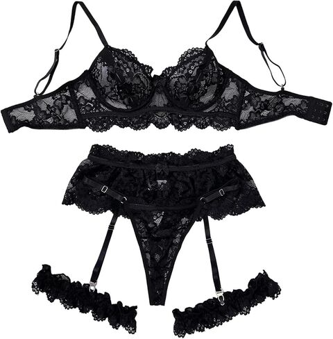 مثير الأقواس التقوقع محض Underwire الأزهار الرباط الحزام الملابس الداخلية مجموعة 4 قطعة in Kuwait