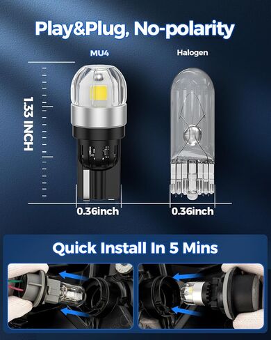 Marsauto 168 194 LED Light Bulb, T10 Light Bulbs White 6000K Super Bright 2835SMD Chip Replacement LED Bulbs for Backup Reverse Lights Car Dome Map Door Courtesy License Plate Lights (Pack of 4) in Kuwait