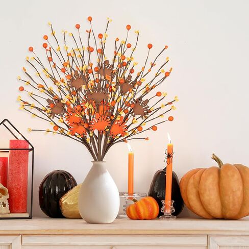 ديكورات عيد الشكر ديكور الطاولة سيقان التوت الاصطناعي، 6 عبوات عيد الشكر على شكل تركيا من اختيارات التوت البرتقالي لحشو المزهرية، لوازم هدايا الحفلات المركزية في المنزل وعيد الشكر in Kuwait