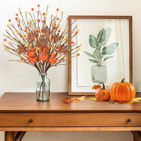 ديكورات عيد الشكر ديكور الطاولة سيقان التوت الاصطناعي، 6 عبوات عيد الشكر على شكل تركيا من اختيارات التوت البرتقالي لحشو المزهرية، لوازم هدايا الحفلات المركزية في المنزل وعيد الشكر in Kuwait