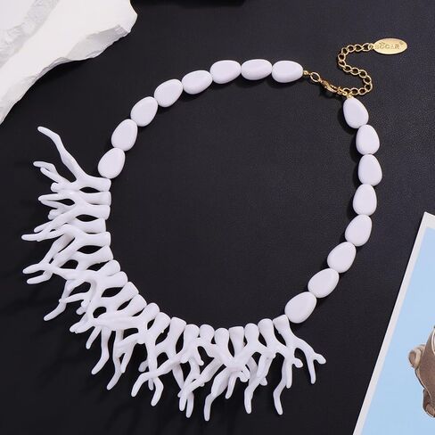 Bocar Chunky Statement Resin Coral Branch Tree Necklace Collar Beaded Pendant Jewelry Gift in Saudi Arabia