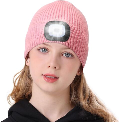 MELASA LED Beanie for Kids, USB Rechargeable Hand Free Hat with Light Winter Night Gifts for Kids Boys Girls in Dark Outdoor in Saudi Arabia