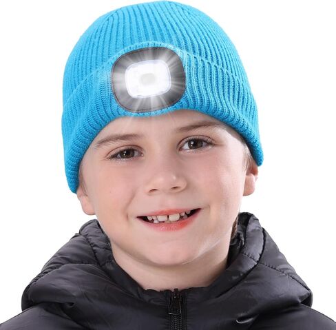 MELASA LED Beanie for Kids, USB Rechargeable Hand Free Hat with Light Winter Night Gifts for Kids Boys Girls in Dark Outdoor in Saudi Arabia
