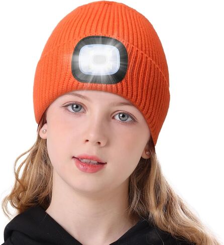 MELASA LED Beanie for Kids, USB Rechargeable Hand Free Hat with Light Winter Night Gifts for Kids Boys Girls in Dark Outdoor in Saudi Arabia
