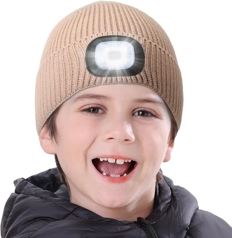 MELASA LED Beanie for Kids, USB Rechargeable Hand Free Hat with Light Winter Night Gifts for Kids Boys Girls in Dark Outdoor in Saudi Arabia