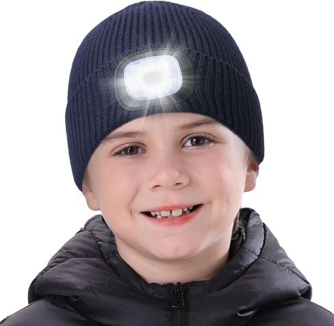 MELASA LED Beanie for Kids, USB Rechargeable Hand Free Hat with Light Winter Night Gifts for Kids Boys Girls in Dark Outdoor in Saudi Arabia