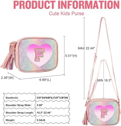 Birthday Gifts for 2 3 4 5 6 7 8 9 10 Year Old Girls, Little Girl Purse Toddler Kids Heart Purse Small Crossbody Bag with Tassel, Cute Personalized Initial Purse Gifts for Teens Daughter Sister(E) in Kuwait