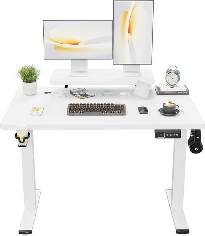 Shahoo Electric Standing Desk with Monitor Shelf, 63 x 27 Inches Height Adjustable Corner Table, Computer Workstation with Cup Holder and Hook for Home Office, Brown, 63x27 Inch, Rustic Brwon in Kuwait