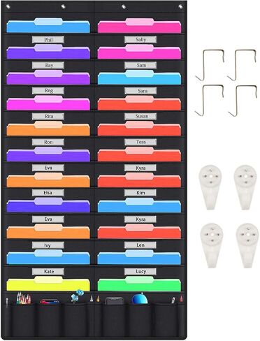 Hanging File Holder Organizer Rack, 20+6 Pocket File Folder, Wall Mounted, Heavy Duty 4 Hooks, Storage Mail, Letter, Key Holder, Document, Filing, Book, Decorative Living Room, Classroom Organization in Saudi Arabia