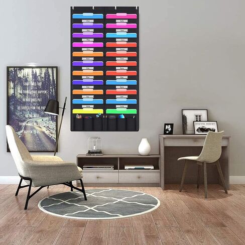 Hanging File Holder Organizer Rack, 20+6 Pocket File Folder, Wall Mounted, Heavy Duty 4 Hooks, Storage Mail, Letter, Key Holder, Document, Filing, Book, Decorative Living Room, Classroom Organization in Saudi Arabia