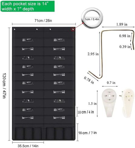 Hanging File Holder Organizer Rack, 20+6 Pocket File Folder, Wall Mounted, Heavy Duty 4 Hooks, Storage Mail, Letter, Key Holder, Document, Filing, Book, Decorative Living Room, Classroom Organization in Saudi Arabia