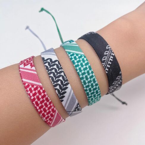 Long tiantian Keffiyeh Bracelet Palestine USA Bracelet Country Flag Bracelet Tibetan Wrist Wrap Bracelet Boho Rope Bracelet Boho Jewelry for Women Men Trendy Stuff in Kuwait