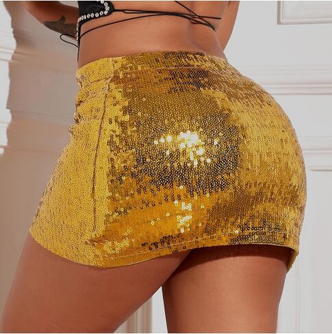 CULACCINO Women's Sequin Skirt Metallic Glitter skirt Elastic Waist Sparkly Club Bodycon Mini Skirt in Kuwait