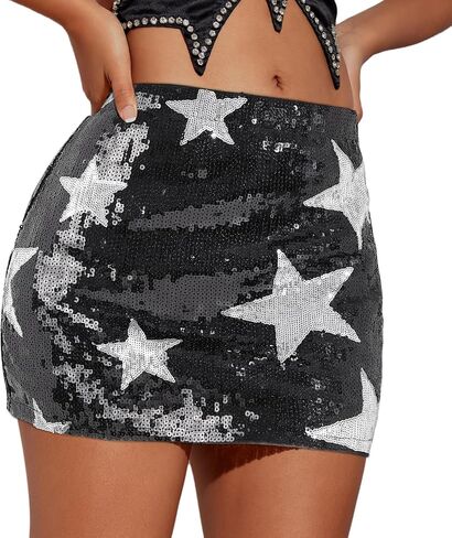 CULACCINO Women's Sequin Skirt Metallic Glitter skirt Elastic Waist Sparkly Club Bodycon Mini Skirt in Kuwait