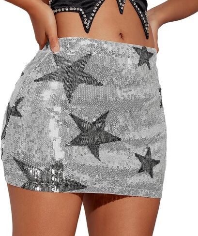 CULACCINO Women's Sequin Skirt Metallic Glitter skirt Elastic Waist Sparkly Club Bodycon Mini Skirt in Kuwait
