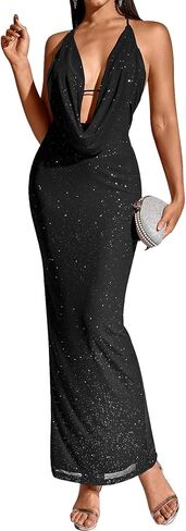 KUTUMAI Women V Neck Long Formal Dress Floral Bodycon Maxi Split Back Dresses Sexy Sequin Evening Cocktail Party Gown in Saudi Arabia