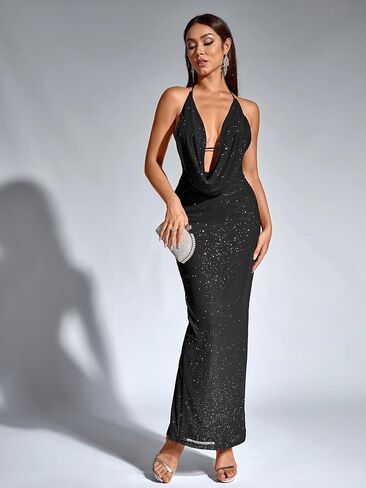 KUTUMAI Women V Neck Long Formal Dress Floral Bodycon Maxi Split Back Dresses Sexy Sequin Evening Cocktail Party Gown in Saudi Arabia