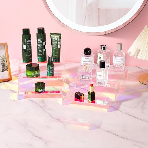Acrylic Display Risers, 6pcs Clear Display Stand Rectangular Stands Showcase Collectibles Display Shelf for Dessert Cupcake Figures Jewelry Perfume(Clear-6pcs) in Saudi Arabia