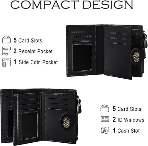 Small Wallets Woman Leather Bifold RFID Blocking Card Holder Wallet with Zipper Coin Pocket in Kuwait