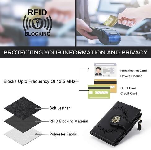 Small Wallets Woman Leather Bifold RFID Blocking Card Holder Wallet with Zipper Coin Pocket in Kuwait