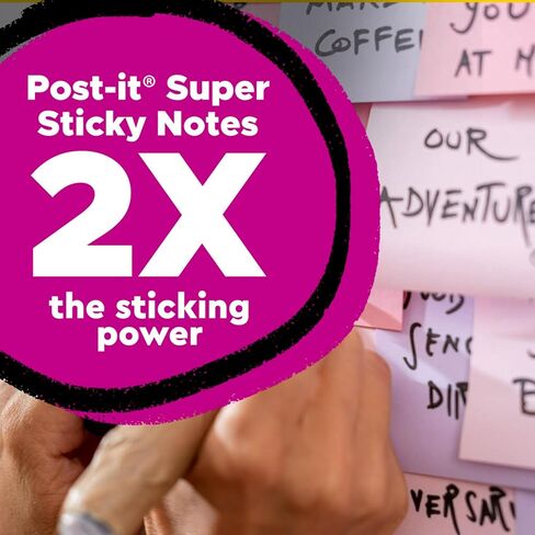 Post-it 100% Recycled Paper Super Sticky Notes, 2X The Sticking Power, 4x4 in, Lined, 3 Pads, 70 Sheets/Pad, Wanderlust Pastels Collection (675R-3SSNRP) in Saudi Arabia