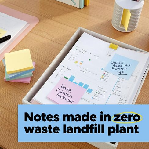 Post-it 100% Recycled Paper Super Sticky Notes, 2X The Sticking Power, 4x4 in, Lined, 3 Pads, 70 Sheets/Pad, Wanderlust Pastels Collection (675R-3SSNRP) in Saudi Arabia