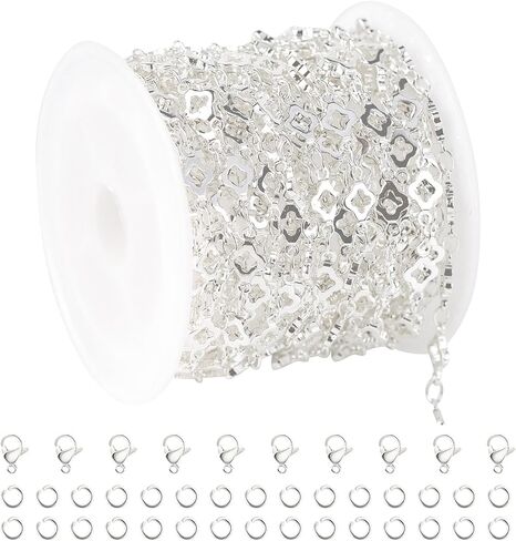 YOUBEIYEE 4 Yard Silver Plated Brass Chain for Jewelry Making Hollow Four Leaf Clover Necklace Bracelet for Women Jewelry Making Chains Bulk in Kuwait