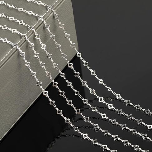 YOUBEIYEE 4 Yard Silver Plated Brass Chain for Jewelry Making Hollow Four Leaf Clover Necklace Bracelet for Women Jewelry Making Chains Bulk in Kuwait