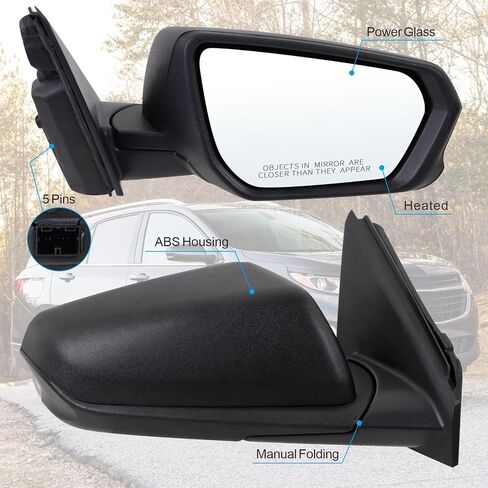 Right Passenger Side Mirror Compatible With 2018 2019 2020 2021 2022 2023 2024 Chevy Equinox With Manual Folding Power Glass Heated Matte Black Replace#84225383(5Pins) in Saudi Arabia