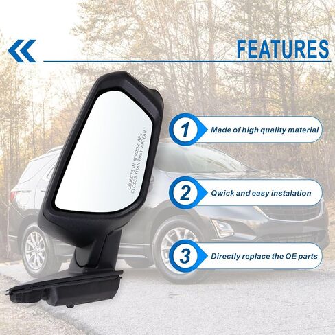 Right Passenger Side Mirror Compatible With 2018 2019 2020 2021 2022 2023 2024 Chevy Equinox With Manual Folding Power Glass Heated Matte Black Replace#84225383(5Pins) in Saudi Arabia