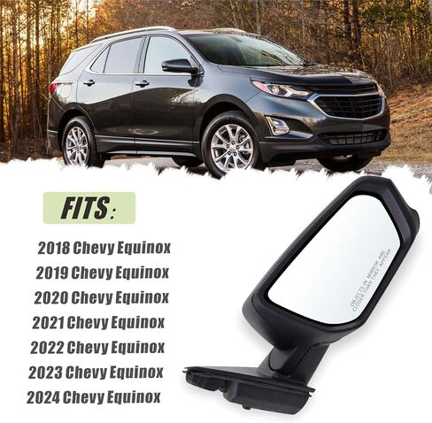 Right Passenger Side Mirror Compatible With 2018 2019 2020 2021 2022 2023 2024 Chevy Equinox With Manual Folding Power Glass Heated Matte Black Replace#84225383(5Pins) in Saudi Arabia