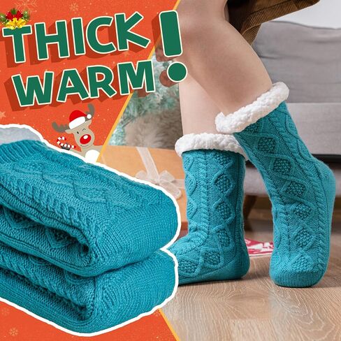 SeeyAN Slipper Fuzzy Socks For Womens Warm Winter Thick Fleece Lined Thermal Fluffy Non Slip Cozy Cabin Soft Socks With Grips in Saudi Arabia