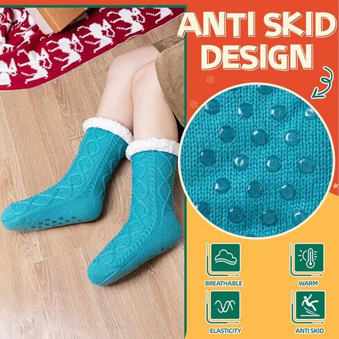 SeeyAN Slipper Fuzzy Socks For Womens Warm Winter Thick Fleece Lined Thermal Fluffy Non Slip Cozy Cabin Soft Socks With Grips in Saudi Arabia