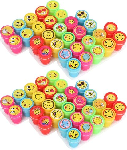 Assorted Stamps for Kids, Self Inking Stamps with Designs, Toddler Stamps for Education, Kids Stamps for Holiday, Birthday Gift, Party Favor, Carnival Prizes (60 Smiley Face) in Saudi Arabia