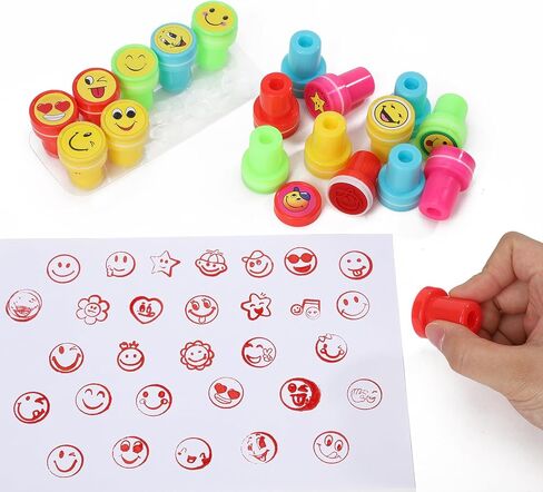 Assorted Stamps for Kids, Self Inking Stamps with Designs, Toddler Stamps for Education, Kids Stamps for Holiday, Birthday Gift, Party Favor, Carnival Prizes (60 Smiley Face) in Saudi Arabia