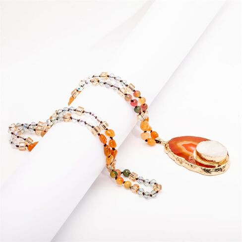 Boho Long Natural Stone Beads Pendant Necklace Crystal Hand Knotted Jewelry for Women in Saudi Arabia