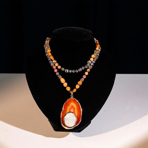 Boho Long Natural Stone Beads Pendant Necklace Crystal Hand Knotted Jewelry for Women in Saudi Arabia