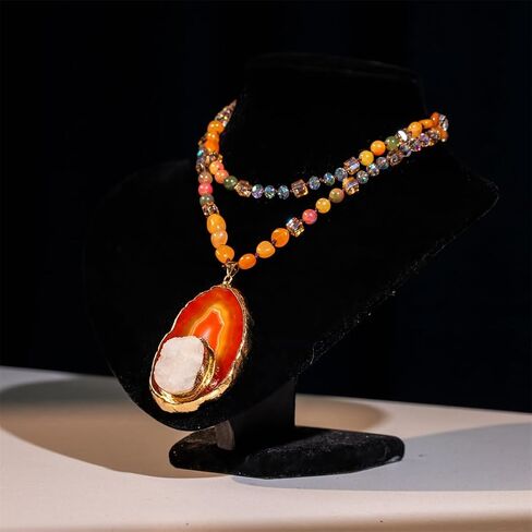 Boho Long Natural Stone Beads Pendant Necklace Crystal Hand Knotted Jewelry for Women in Saudi Arabia