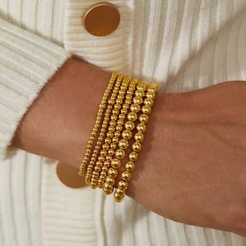 5 قطعة أساور الذهب للنساء كومة 14K مطلية بالذهب الحقيقي مطرز أساور مجموعة لذيذ الذهب أساور ممتدة مجوهرات للنساء in Saudi Arabia