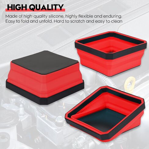 Collapsible Magnetic Trays, 4 Pack Foldable Silicone Magnetic Tool Trays for Small Metal Parts, Bolts, Screws, Nuts, Washers, with Double Sided Magnetic Base, 4.5in Square(Red) in Saudi Arabia
