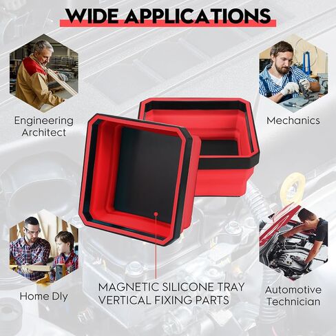 Collapsible Magnetic Trays, 4 Pack Foldable Silicone Magnetic Tool Trays for Small Metal Parts, Bolts, Screws, Nuts, Washers, with Double Sided Magnetic Base, 4.5in Square(Red) in Saudi Arabia