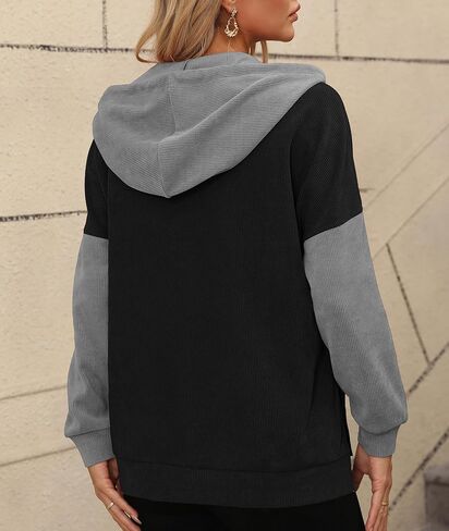 LILBETTER Womens Long Sleeve Pullover Hoodies Drawstring Sweatshirt Fall Knit Ribbed Tops with Pocket in Saudi Arabia