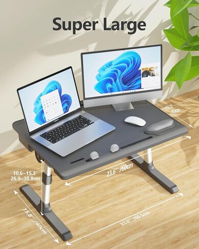 X-Large Adjustable Laptop Table for Bed, Desk for Laptop and Writing with Book Stand/Drawer/Wrist Cushion/Phone Holder, for Working, Study, Writing, Eating - Black in Saudi Arabia