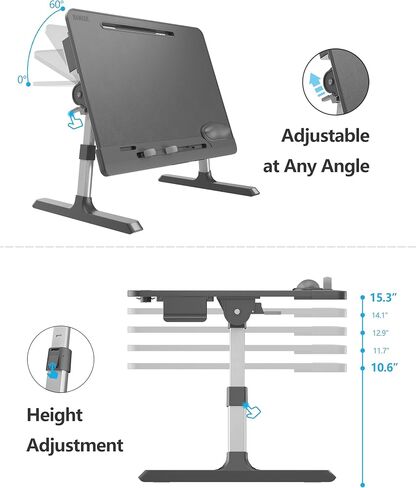 X-Large Adjustable Laptop Table for Bed, Desk for Laptop and Writing with Book Stand/Drawer/Wrist Cushion/Phone Holder, for Working, Study, Writing, Eating - Black in Saudi Arabia