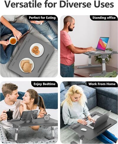 X-Large Adjustable Laptop Table for Bed, Desk for Laptop and Writing with Book Stand/Drawer/Wrist Cushion/Phone Holder, for Working, Study, Writing, Eating - Black in Saudi Arabia